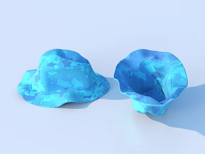 Two Blue Camouflage Hats Fisherman And Curled Brim Styles On Light Background 3d model