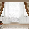 Elegant Curtains For Arched Window With Sheer Layers And Tree View In Room