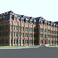 Classical Red Brick School Building with Multi Story Design Large Windows and Dark Slate Roof