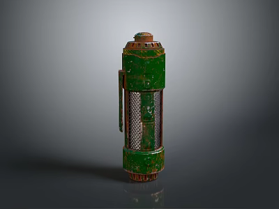 Vintage Green Rusted Metal Miner Lantern With Mesh Screen And Handle 3d model