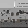 Modern Office Desk Setup With Ergonomic Chairs Computers Desk Lamps Storage Cabinets And Plants