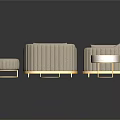 Modern Elegant Sofa Coffee Table Combination With Beige Upholstery Golden Trim And Marble Top