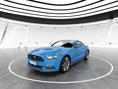 Blue Two Door Sports Car In Modern Indoor Setting With Circular Lights And Gray Floor 3d model