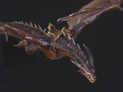 3D Mythical Dragon Character With Spiked Scales Leathery Wings And Detailed Design 3d model