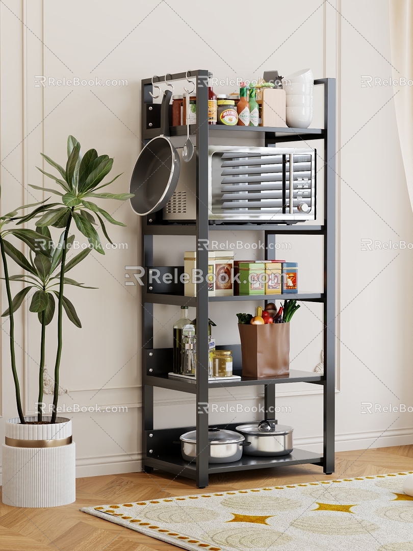 Kitchen Supplies Seasoning Microwave Oven Storage Rack Dishes Shelf Multi-Layer Floor-Standing Pot Storage Rack Cabinet Storage Cabinet model