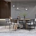 Modern Restaurant Interior With Wooden Dining Table Stylish Chairs Pendant Lights And Green Plants