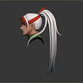 3D Fantasy Creature Character With Red And White Long Hair And Green Collar Design