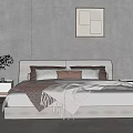 Stylish Double Bed with Plush Pillows and Knitted Blanket Near Nightstands and Decorative Painting