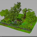 Natural Landscape Scene With Lush Green Trees Grassy Area Small Bridge And Stream
