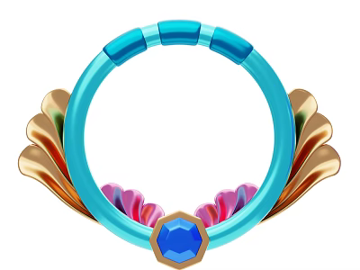 Decorative Ornament Set With Blue Circular Ring Golden Wings Pink Petal Elements And Blue Gemstone 3d model
