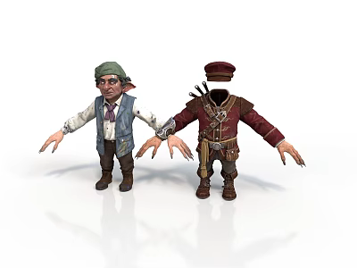 Cartoon Pirate Characters With Green Bandana Vest Red Cap And Arrow Quiver 3d model