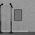 Headphone Speaker System With Two Black Microphone Stands And Digital Control Screen Interface