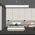 Modern Hotel Guest Room With Two Beds Open Shower Wooden Flooring And Bedside Lamps