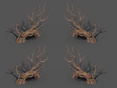 Withered Arbor Tree Trunks with Branches Bark Texture and Shadows on Gray Background 3d model