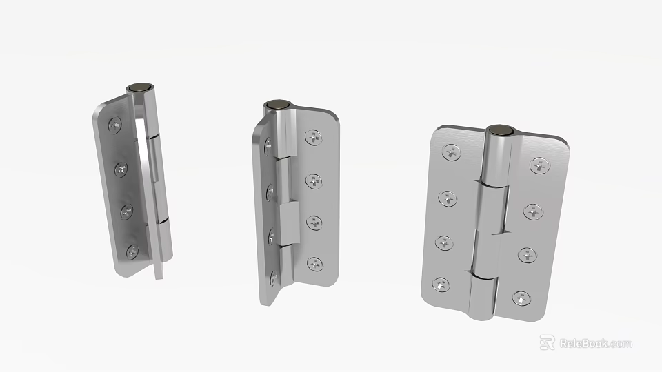 Three Different Silver Metal Hinges With Screws Home Hardware 3d model 