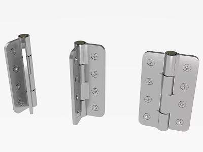Three Different Silver Metal Hinges With Screws Home Hardware 3d model