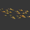 Colorful Plant Leaves Arranged In Flowing Fish Like Pattern On White Background