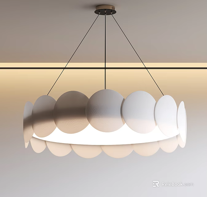 Modern Circular Panel Chandelier With White Elements Hanging Soft Light Interior Design 3d model