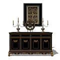 Elegant Black And Gold Console Table With Candlesticks Round Decor And Wall Art 3d model