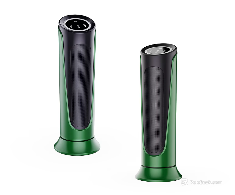 Two Green Cylindrical Speakers Featuring Black Mesh And Modern Base Design 3d model