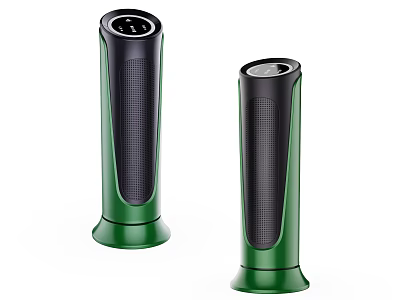 Two Green Cylindrical Speakers Featuring Black Mesh And Modern Base Design 3d model