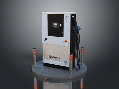 Electronix Electric Vehicle Charging Station With White Black Casing And Orange Bollards On Circular Base 3d model