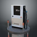 Electronix Electric Vehicle Charging Station With White Black Casing And Orange Bollards On Circular Base