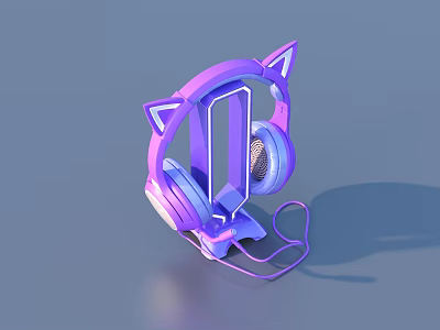 Stylish Cute Cat Ear Headphones With Purple Pink Gradient Exclamation Mark Symbol And Comfortable Earpads 3d model