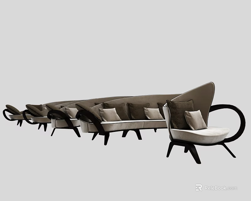 Modern Upholstered Sofa Set With Neutral Tones Decorative Pillows And Curved Armrests 3d model 