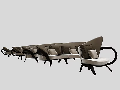 Modern Upholstered Sofa Set With Neutral Tones Decorative Pillows And Curved Armrests 3d model
