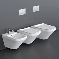 Modern White Wall Mounted Toilet With Bidet And Gray Wall Square Panels