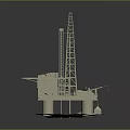 Detailed Industrial Equipment Drilling Platform With Derrick And Support Structure