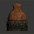 Vintage Orange Rusted Weathered Structure With Brick Base And Textured Surface
