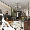 Cozy Retro Open Plan Dining And Living Room With Herringbone Wood Flooring And Leather Sofas