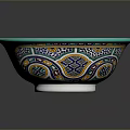 Colorful Hand Carved Ceramic Basin With Intricate Geometric Patterns And Vibrant Designs