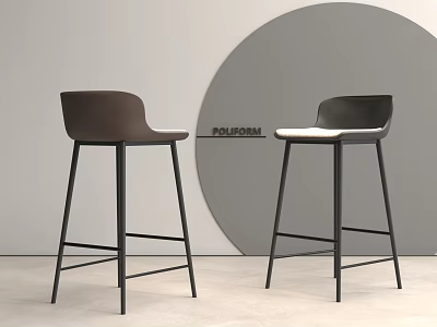 Sleek Modern Brown And Black Bar Stools With Slim Metal Legs Design 3d model