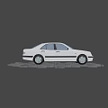 Shiny Classic White Sedan Featuring Black Stripes On Gray Stone Pavement
