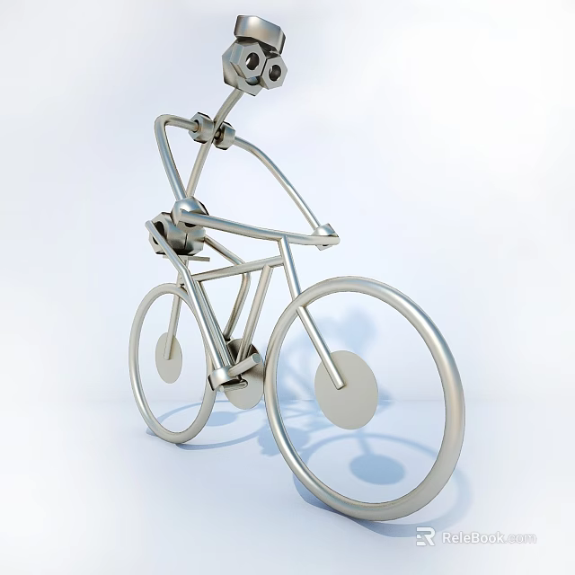 Modern Metal Ornamental Set Featuring Bicycle Riding Figure With Sleek Silver Finish For Home Decor 3d model 