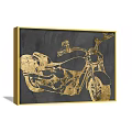 Two Motorcycle Decorative Paintings With Black Background And Gold Patterns On Light Colored Wall 3d model