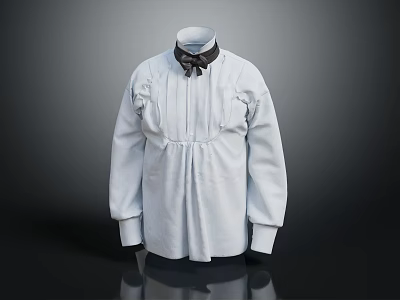 Elegant White Long Sleeve Shirt With Pleated Front And Black Collar Detail 3d model
