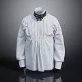 Elegant White Long Sleeve Shirt With Pleated Front And Black Collar Detail