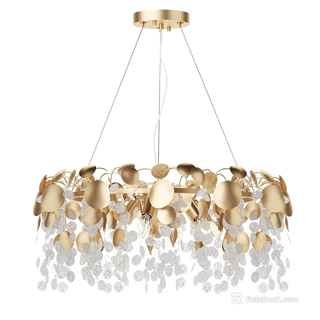 Elegant Modern Chandelier With Golden Leaf Shaped Elements And Transparent Decorations 3d model