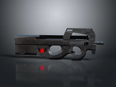 Black Tactical Weapon Component Featuring Red Star Emblem And Metal Rail Structure 3d model