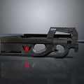 Black Tactical Weapon Component Featuring Red Star Emblem And Metal Rail Structure 3d model