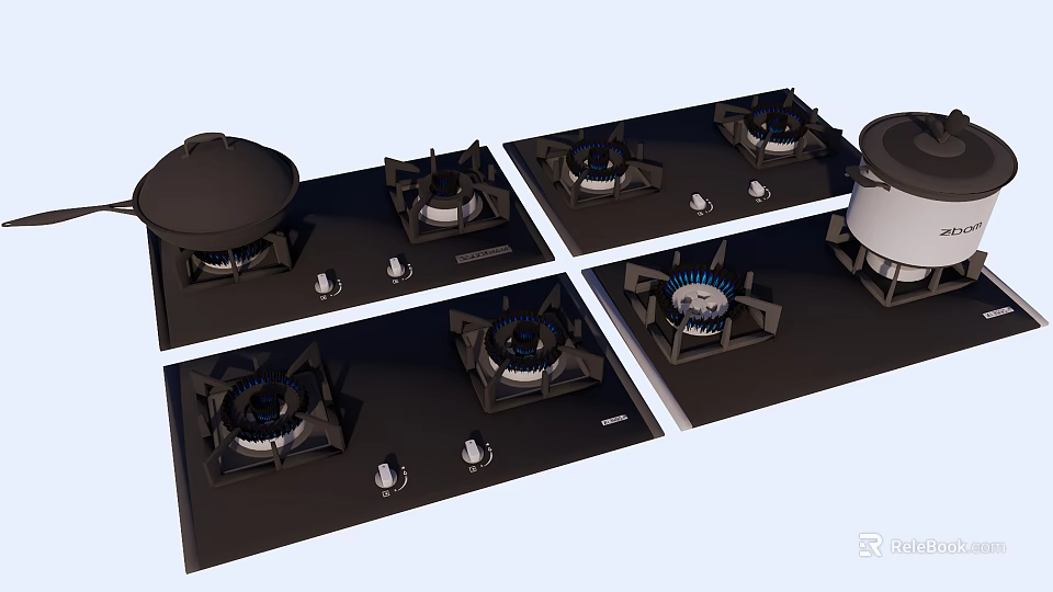 Modern Kitchen Gas Cooktops With Multiple Burners And Flame Design Features 3d model 