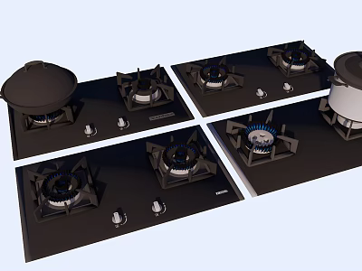 Modern Kitchen Gas Cooktops With Multiple Burners And Flame Design Features 3d model