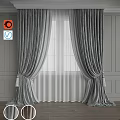 Luxurious Gray Velvet Curtains With Sheer Curtains For Double Window And Gray Walls