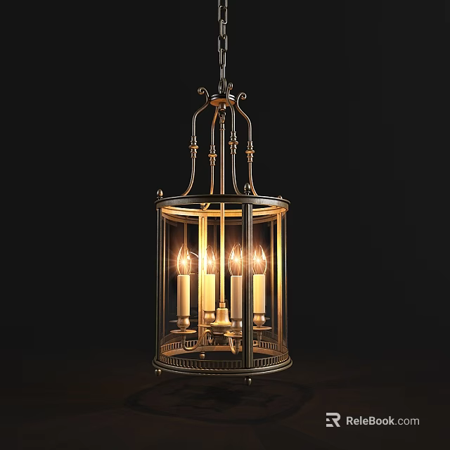 Elegant Gold Frame Chandelier With Glass Shade And Candle Shaped Bulbs 3d model 