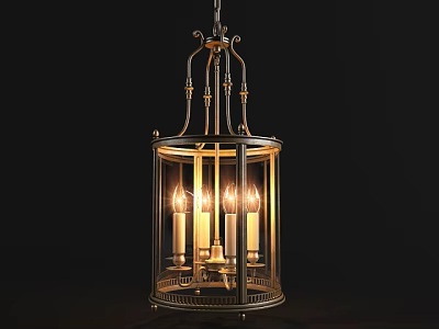 Elegant Gold Frame Chandelier With Glass Shade And Candle Shaped Bulbs 3d model