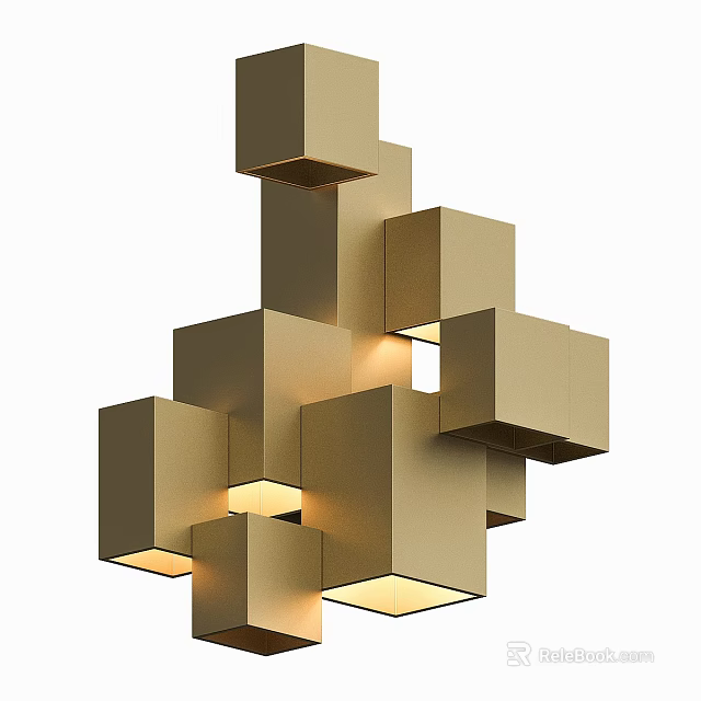 Modern Golden Cube Stacked Wall Lamp With Warm Light For Interior Decoration 3d model 